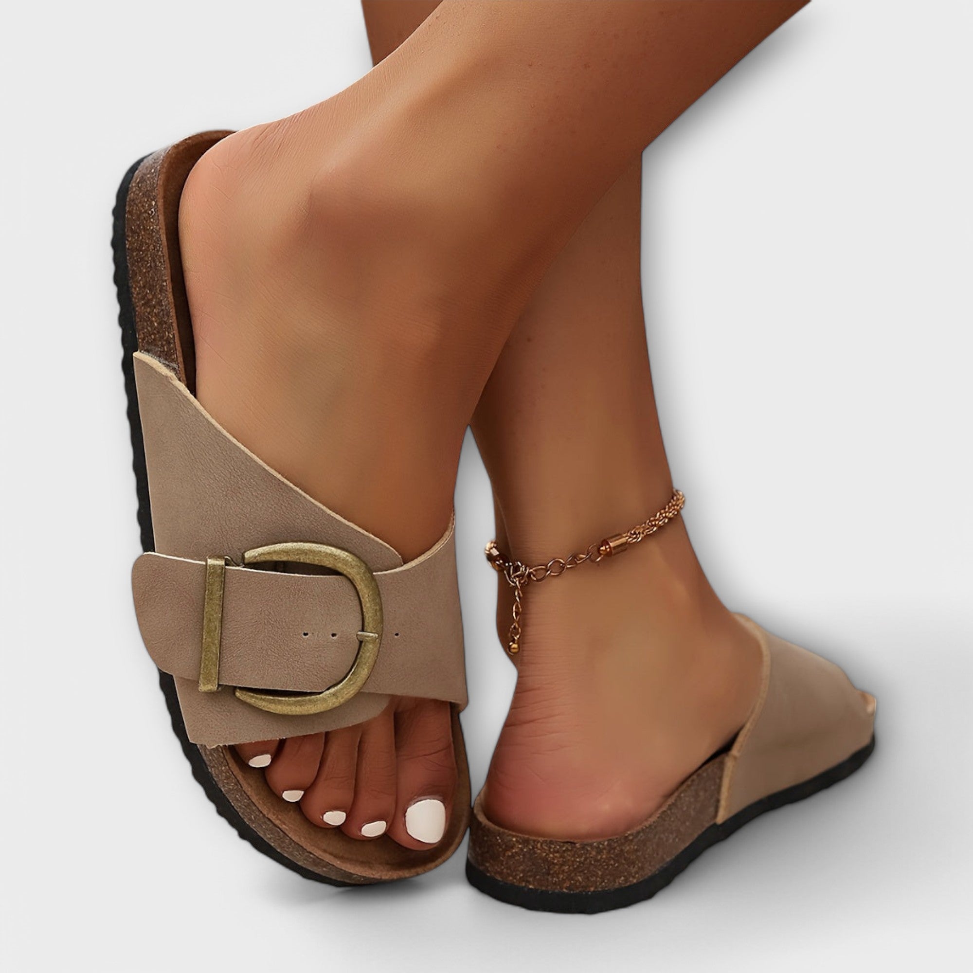 MARGIE™ – DAMEN KORK PANTOLETTEN MIT SCHNALLENRIEMEN DESIGN