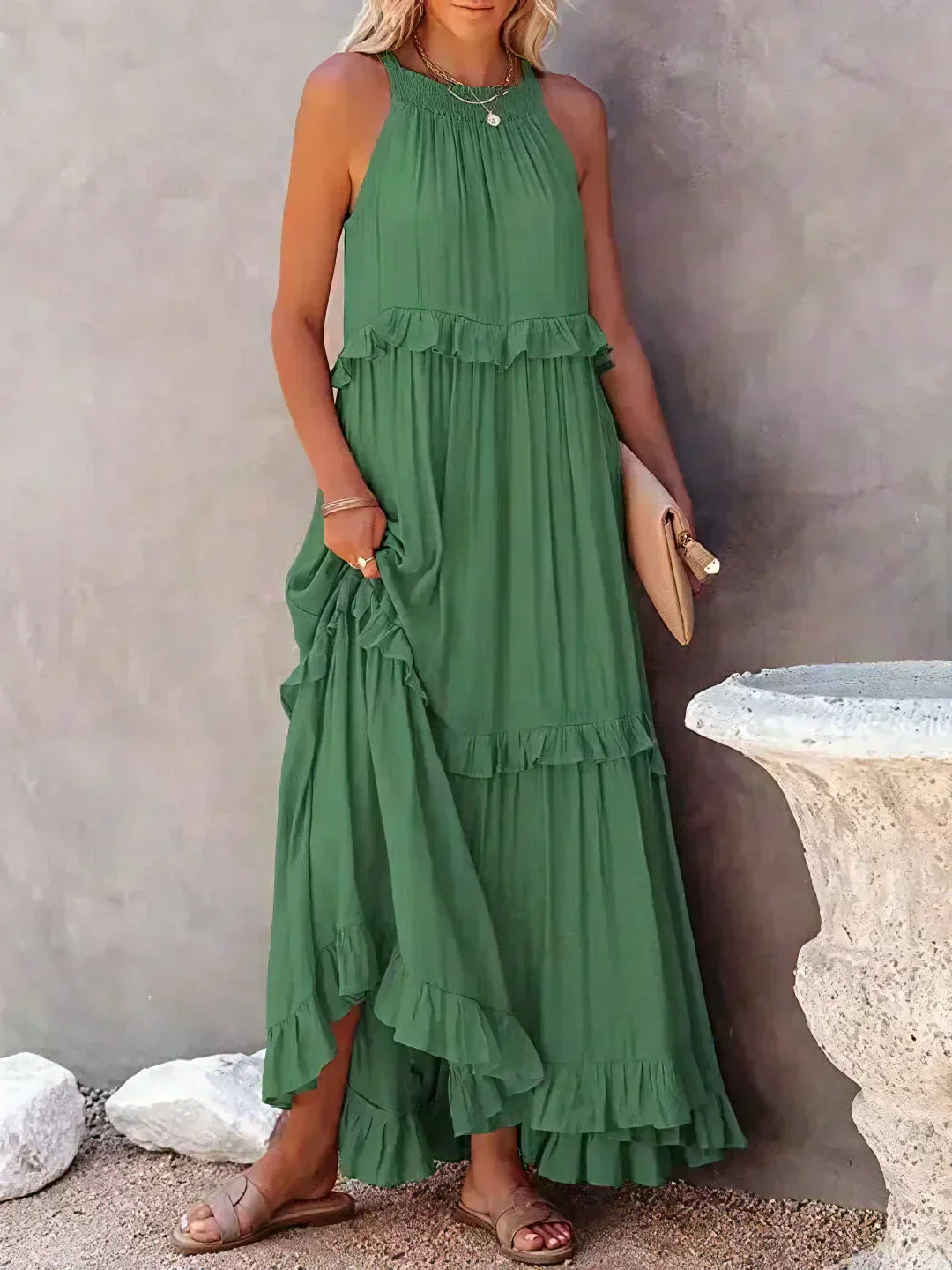 SARAH™ | HALTER RUFFLE MAXI KLEID