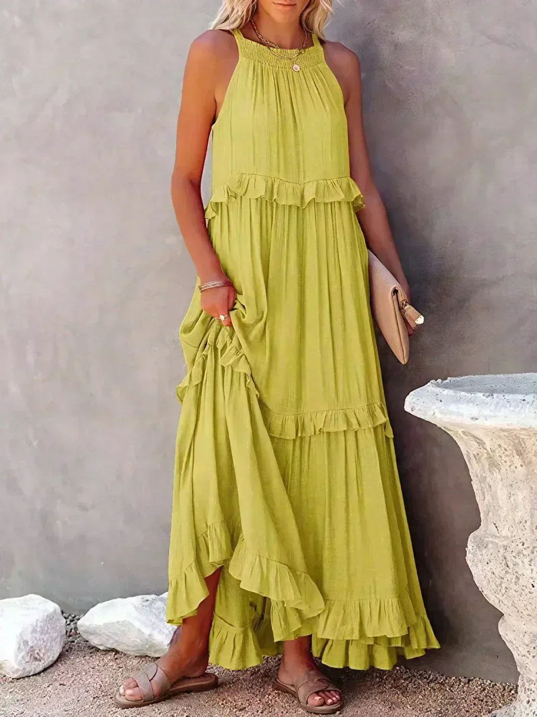 SARAH™ | HALTER RUFFLE MAXI KLEID