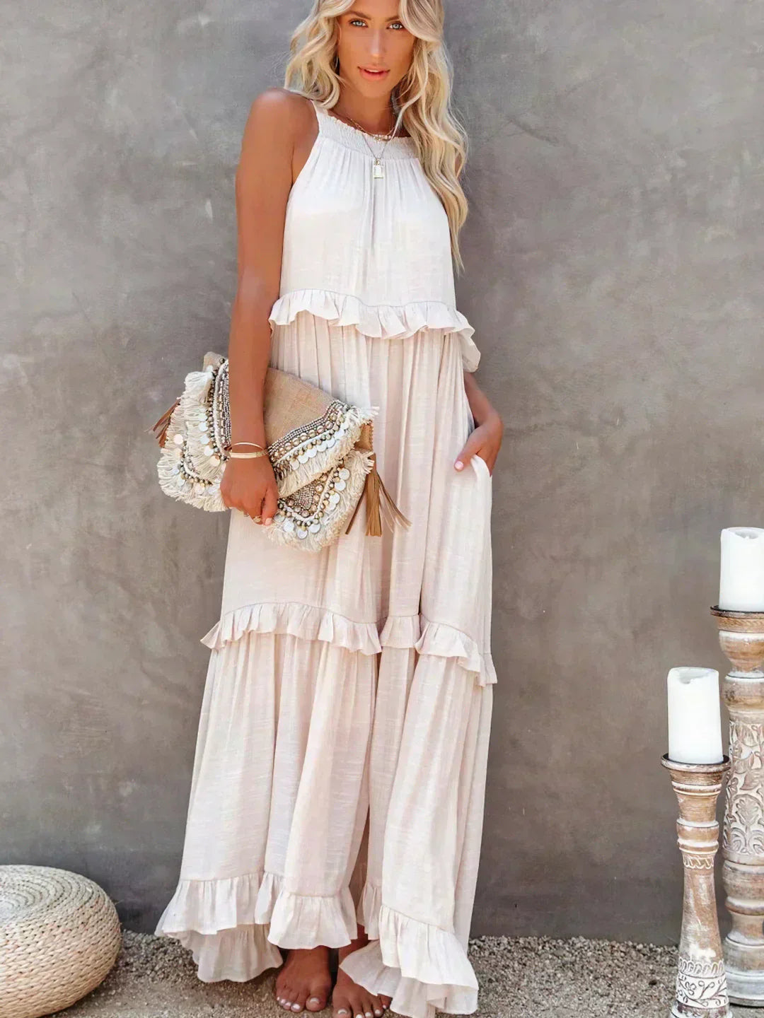 SARAH™ | HALTER RUFFLE MAXI KLEID