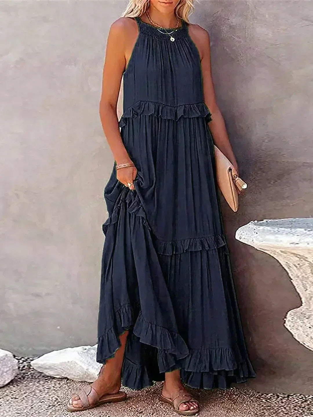 SARAH™ | HALTER RUFFLE MAXI KLEID