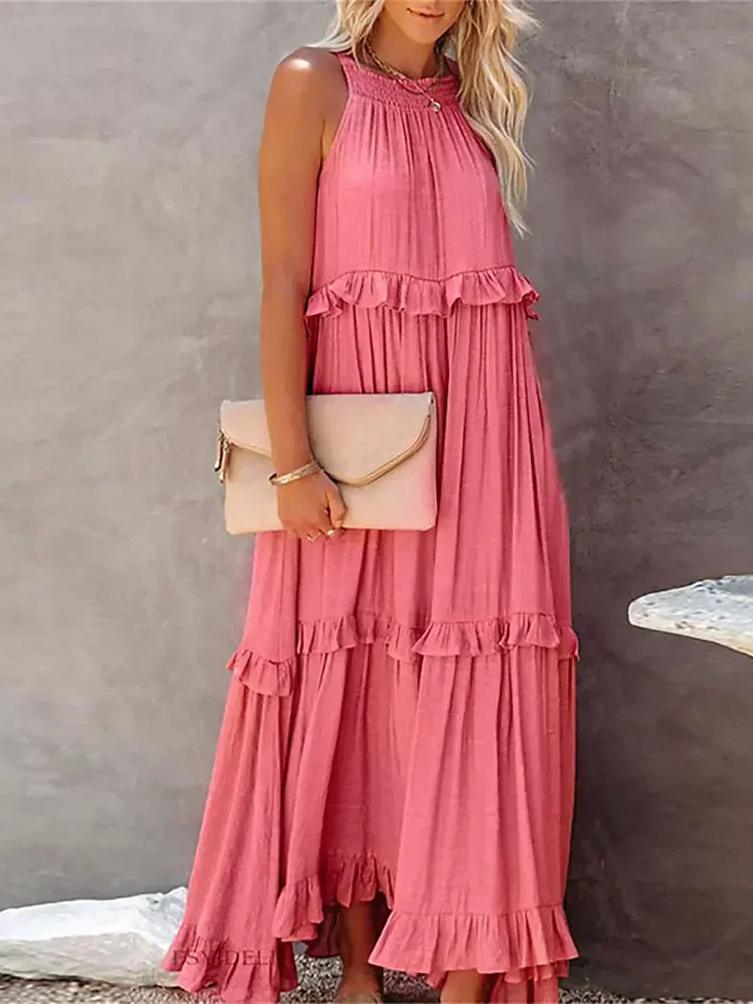 SARAH™ | HALTER RUFFLE MAXI KLEID