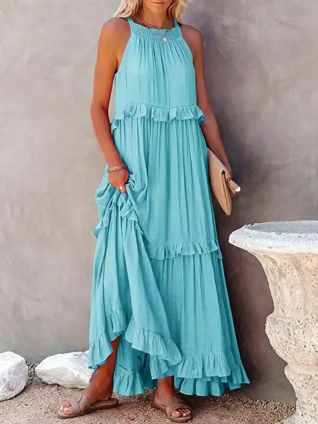 SARAH™ | HALTER RUFFLE MAXI KLEID