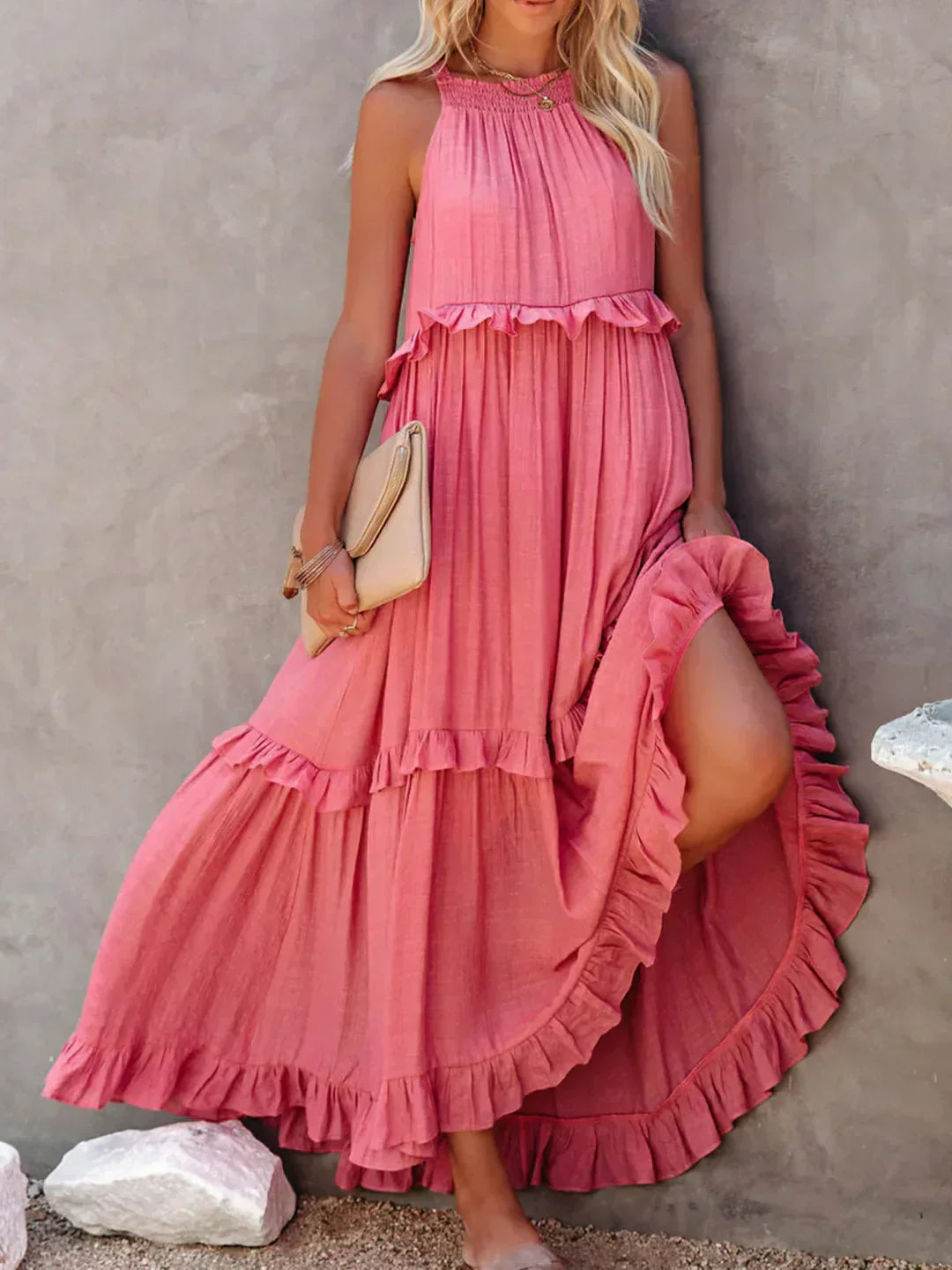 SARAH™ | HALTER RUFFLE MAXI KLEID