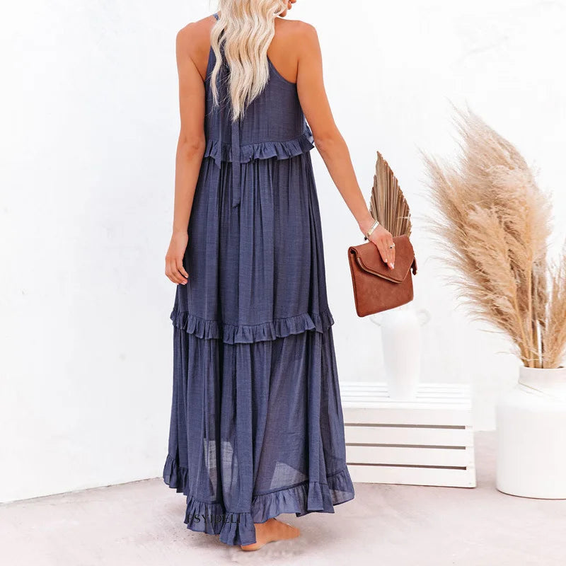 SARAH™ | HALTER RUFFLE MAXI KLEID