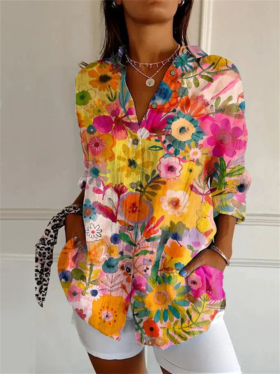 Lisandra - Gelbe Bluse mit Blumenmuster
