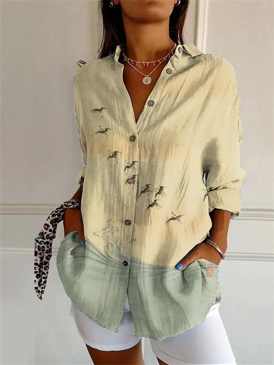 Evelien - Beigefarbene Stilvolle Lange Bluse