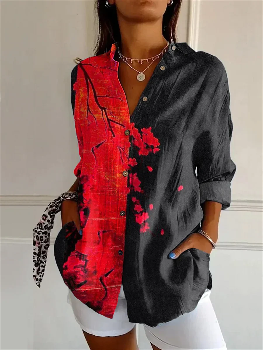 Soof - Schwarz Rote Bluse mit Blumenmuster