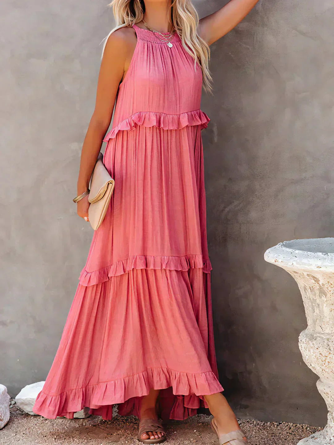 SARAH™ | HALTER RUFFLE MAXI KLEID