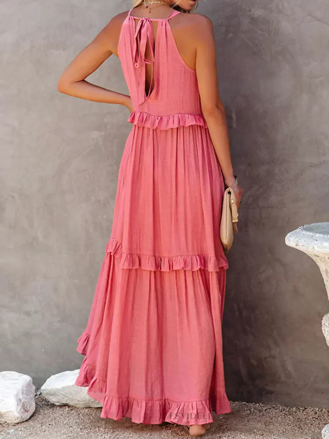 SARAH™ | HALTER RUFFLE MAXI KLEID