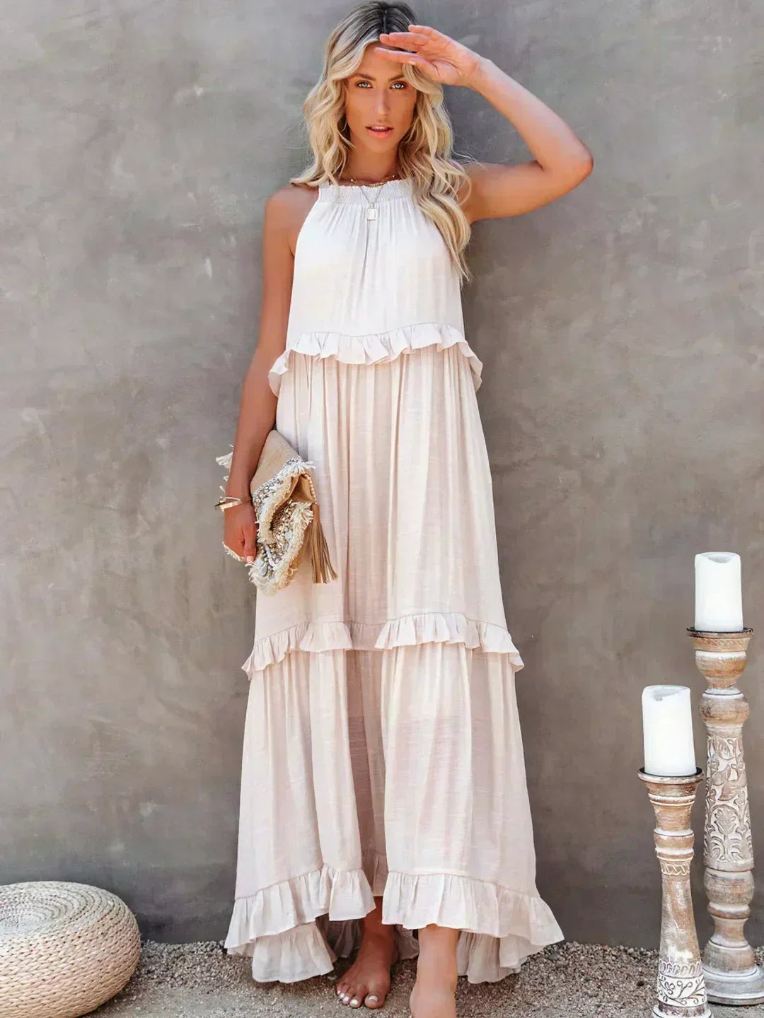 SARAH™ | HALTER RUFFLE MAXI KLEID