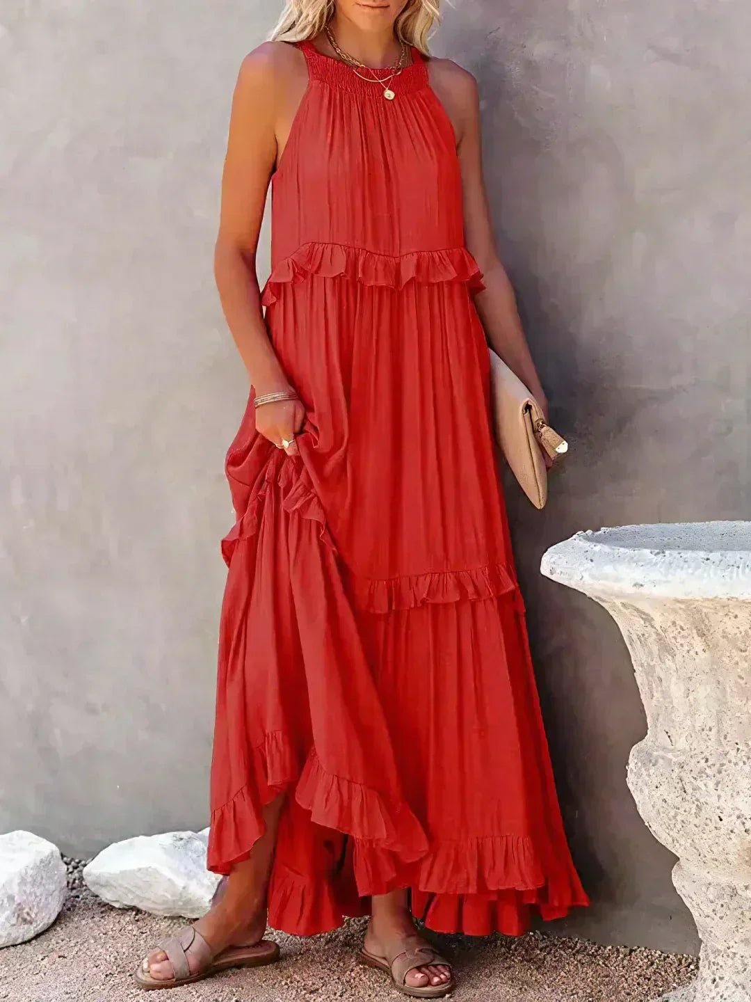 SARAH™ | HALTER RUFFLE MAXI KLEID